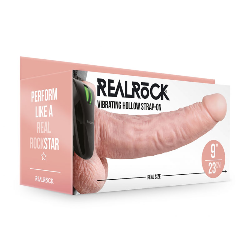RealRock Vibrating Hollow Strapon with Balls 8'' - Flesh